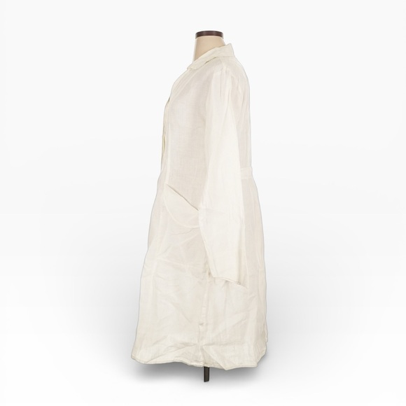 Flax Button Down 100% Linen Overcoat L White Lagenlook Button Front Layering - Picture 3 of 9